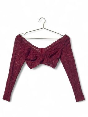 Vintage Y2K Burgundy Lace Long Sleeve Crop Top Romantic Vampy Fairycore - Size S